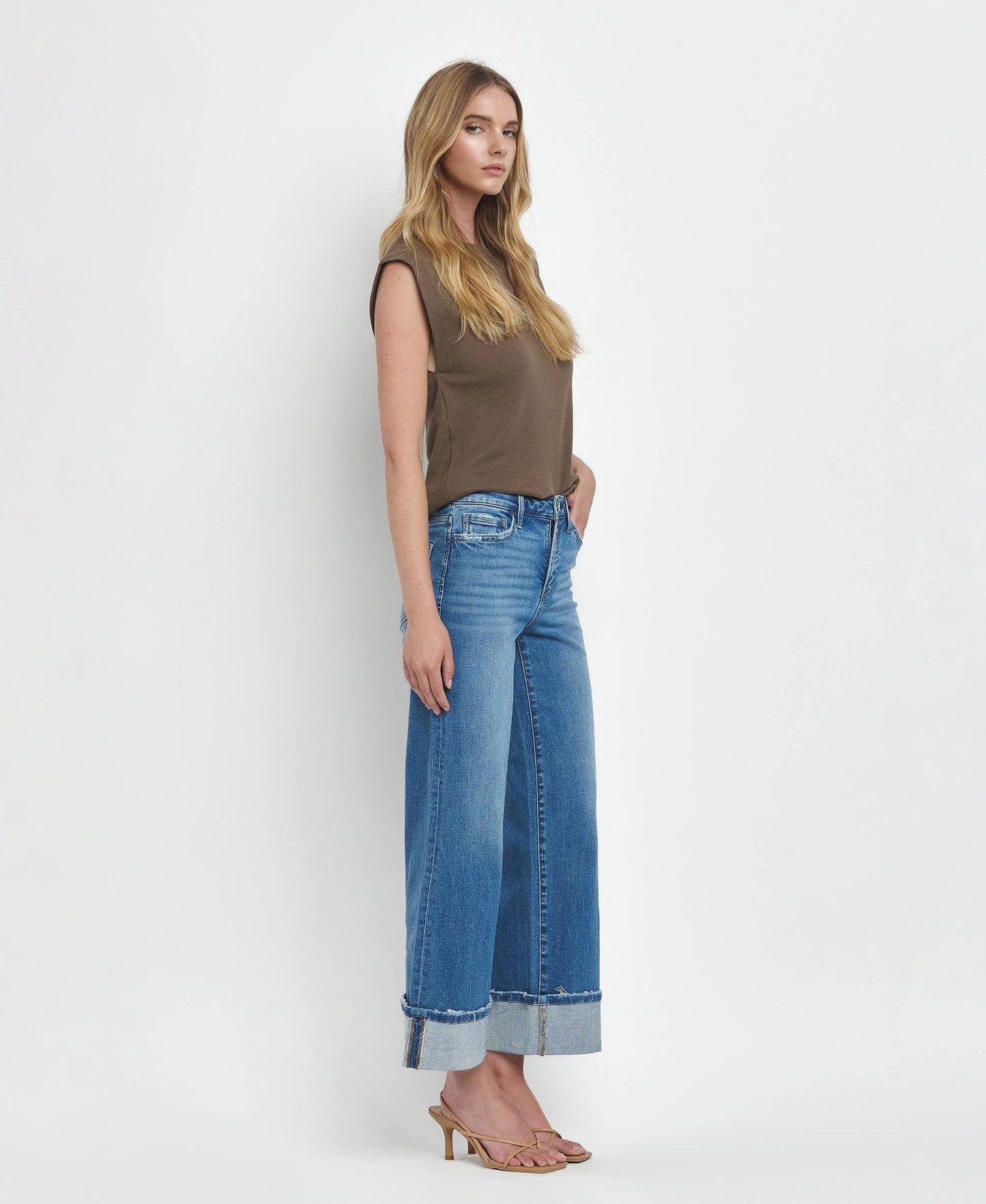 Flying Monkey - High Rise Cuffed Wide Leg Jeans