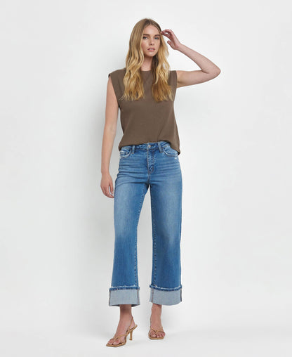 Flying Monkey - High Rise Cuffed Wide Leg Jeans