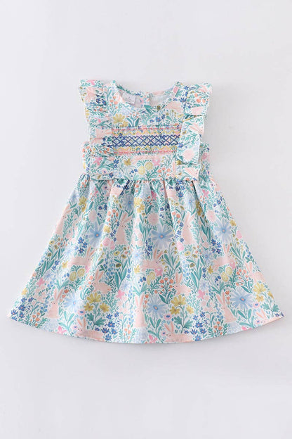 Easter Floral Smocked Ruffle Dress