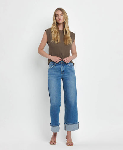 Flying Monkey - High Rise Cuffed Wide Leg Jeans