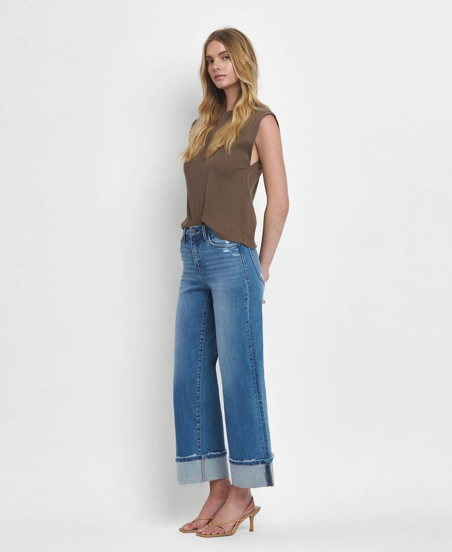 Flying Monkey - High Rise Cuffed Wide Leg Jeans