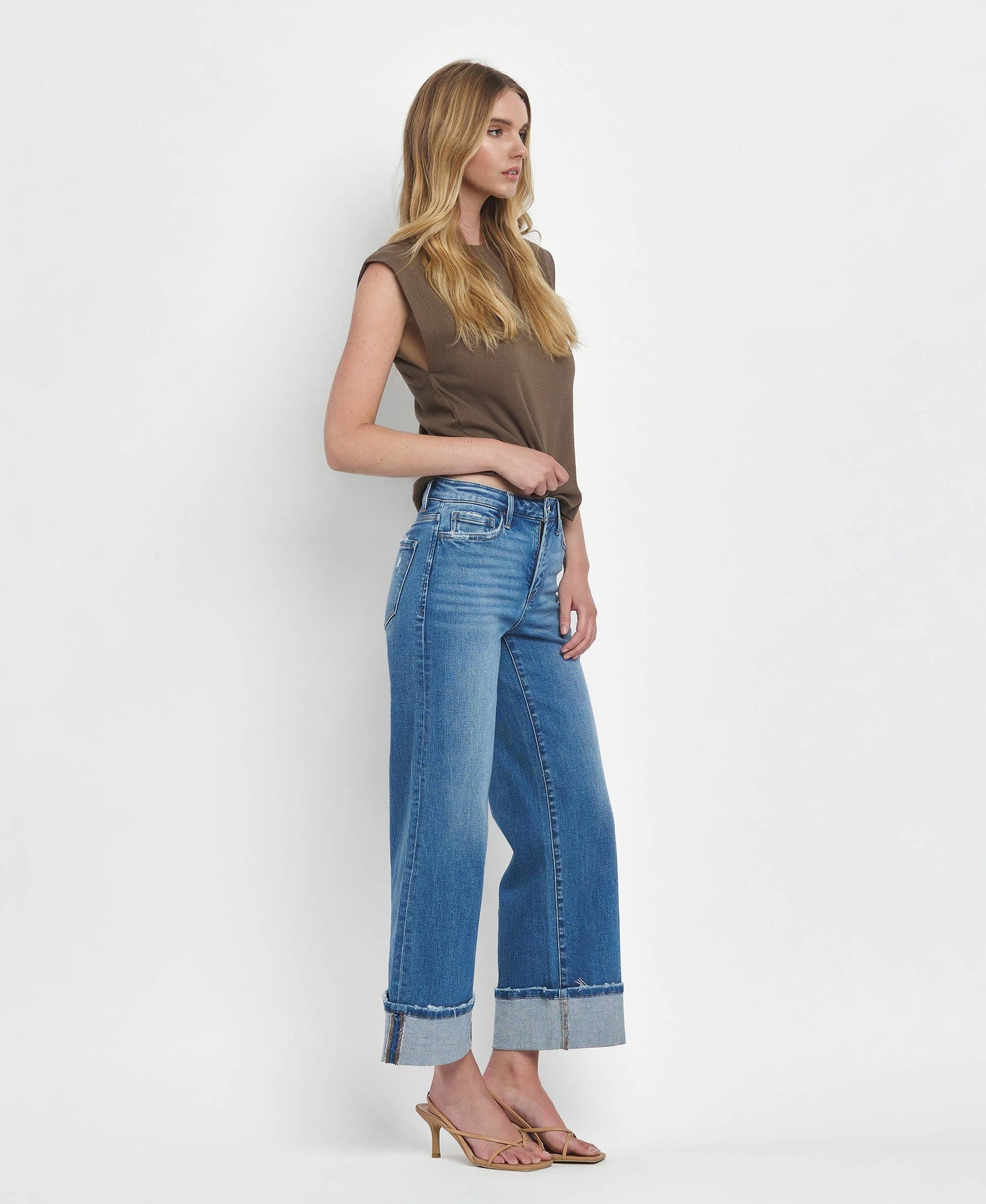 Flying Monkey - High Rise Cuffed Wide Leg Jeans