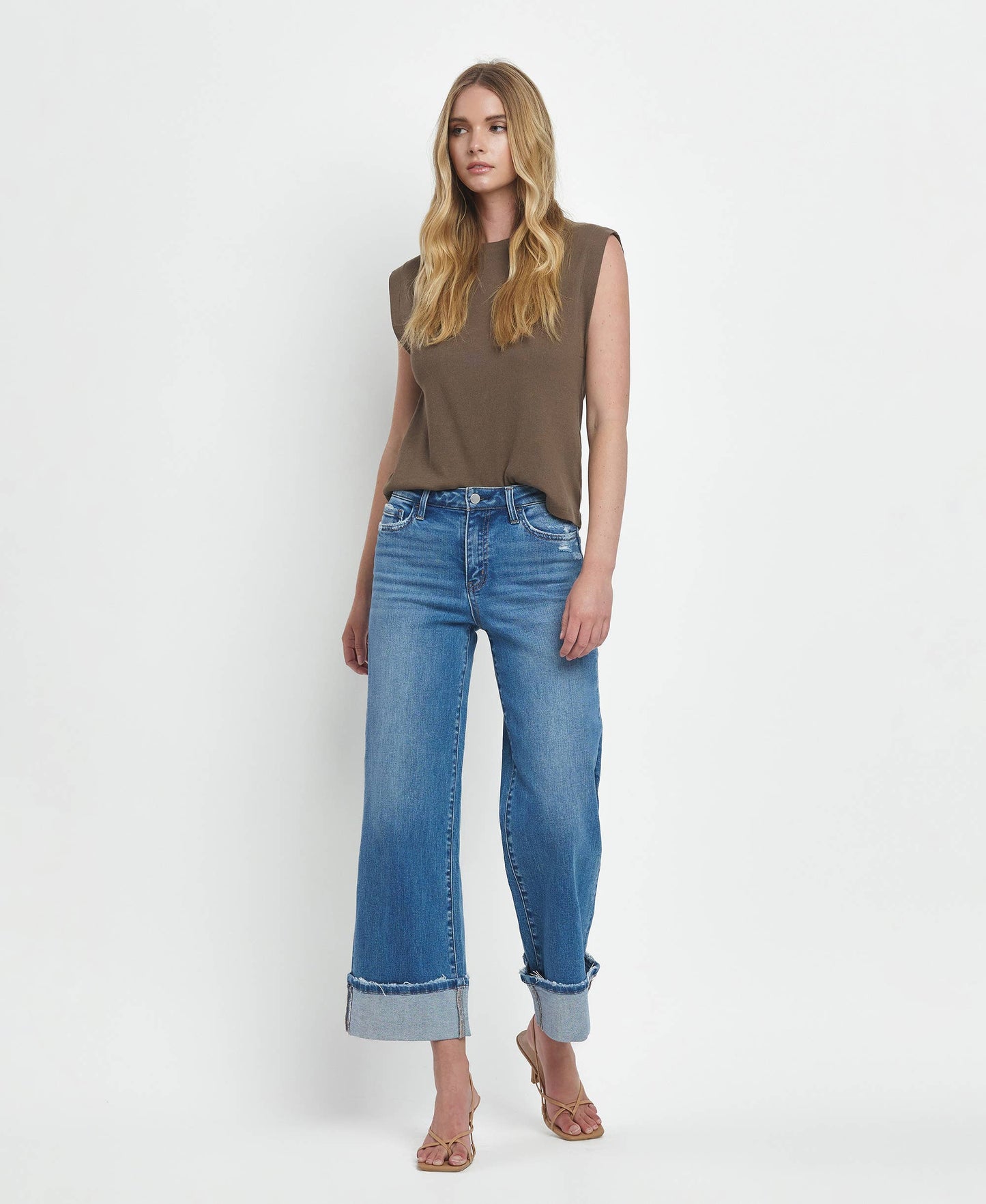 Flying Monkey - High Rise Cuffed Wide Leg Jeans