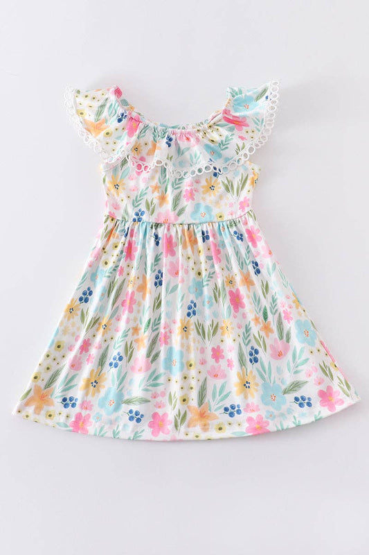 Colored Floral Ruffle Girl Dress