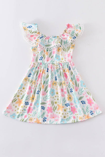 Colored Floral Ruffle Girl Dress