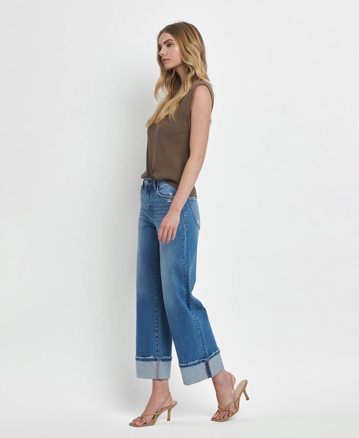 Flying Monkey - High Rise Cuffed Wide Leg Jeans